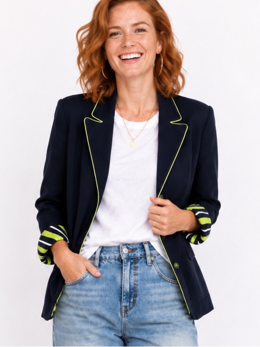 Studio 1 Navy Blazer with Lime Piping